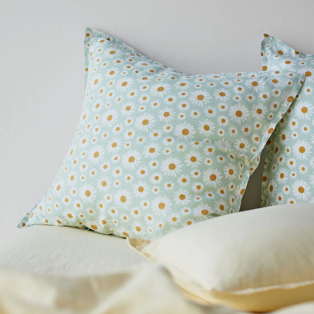 Pure Linen Daisy Euro Pillowcase Each - Sage