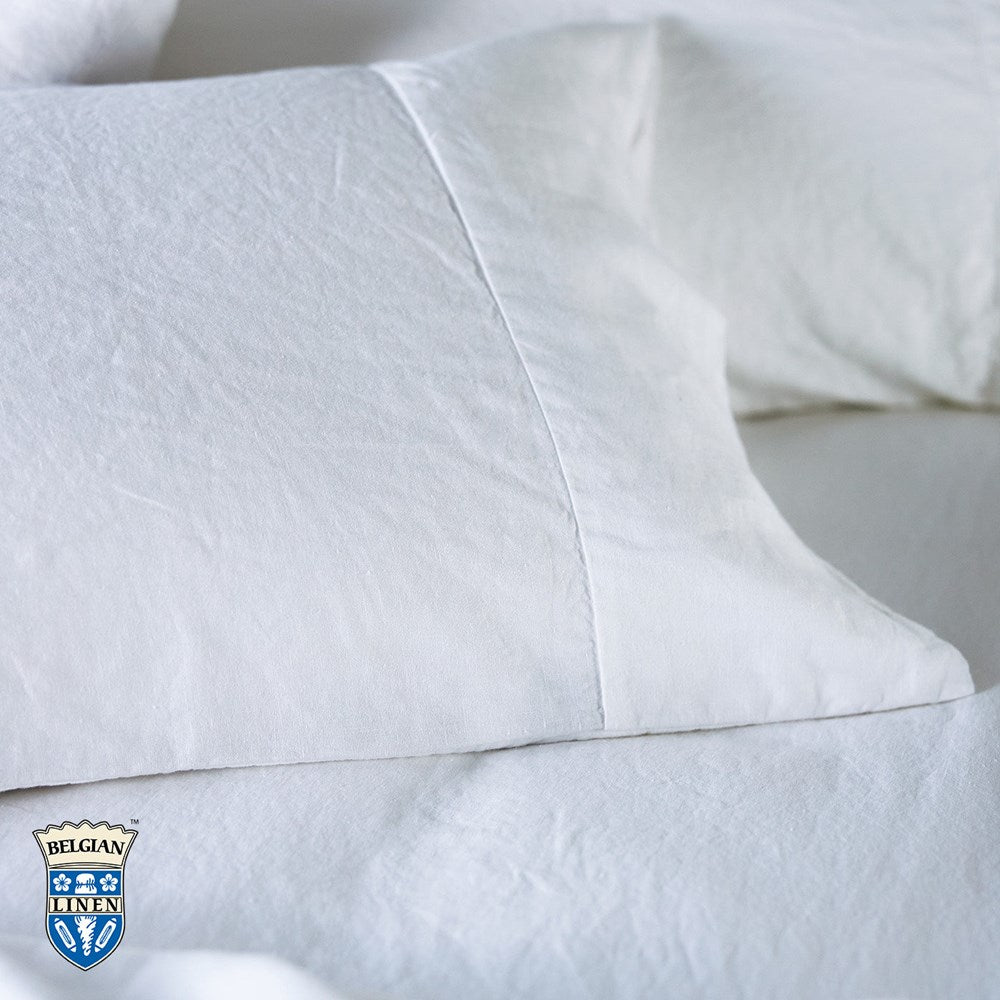Belgian Linen Pillowcase Each - White Standard