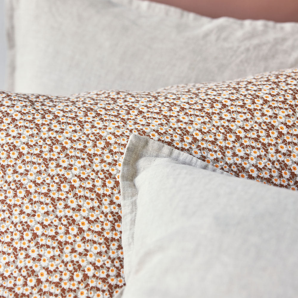 Pure Linen Forget-Me-Not Euro Pillowcase Each-Rust  CLEARANCE  CLEARANCE