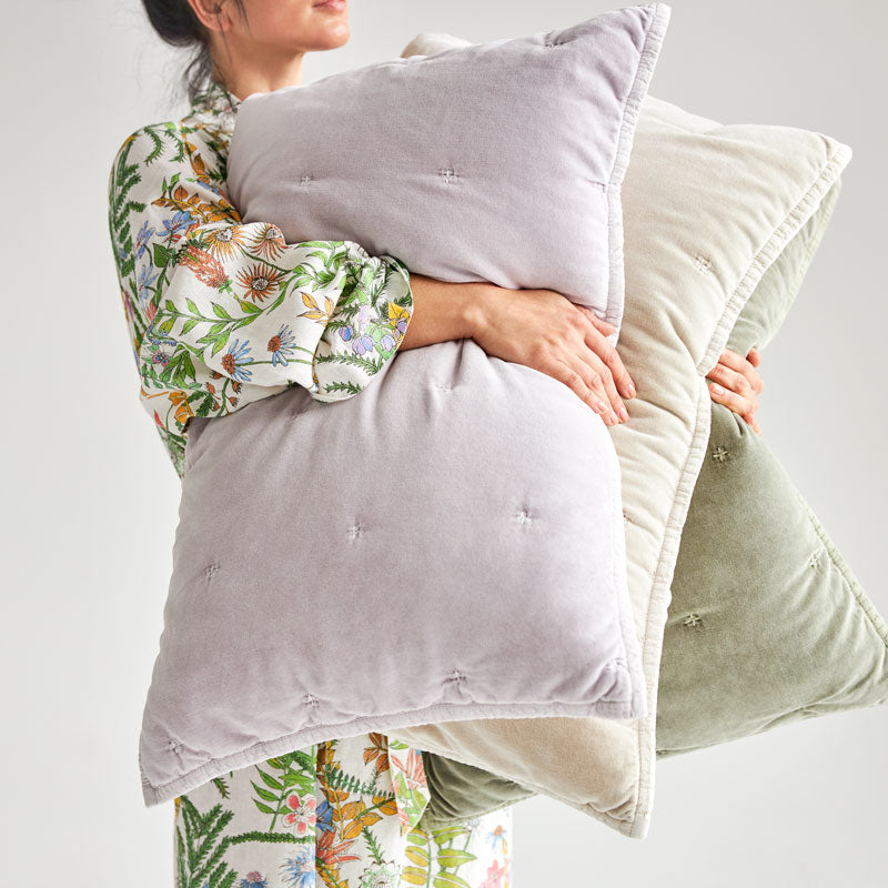 Venus Cotton Velvet Quilted Pillowcase Pair - Olive