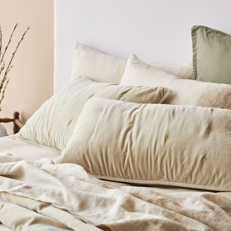 Venus Cotton Velvet Quilted Pillowcase Pair - Natural  CLEARANCE