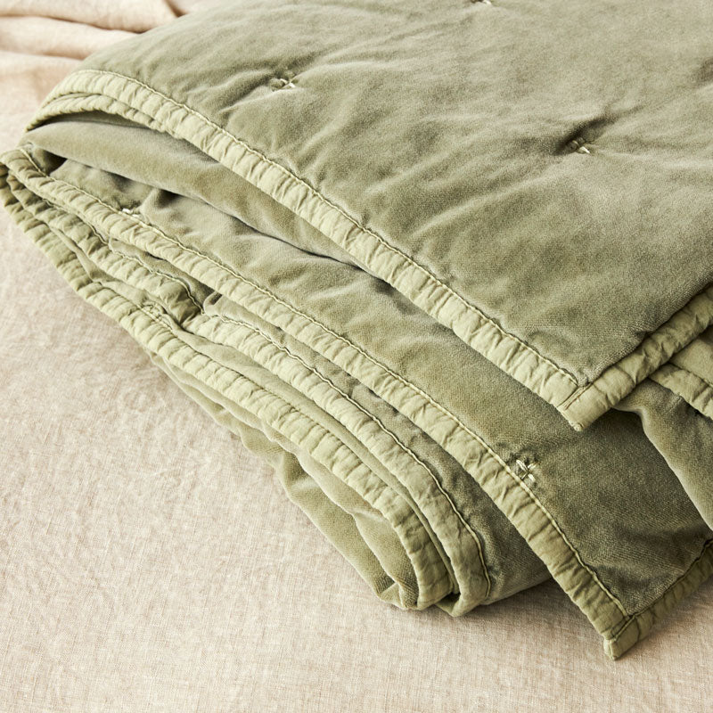 Venus Cotton Velvet Quilted Coverlet - Olive