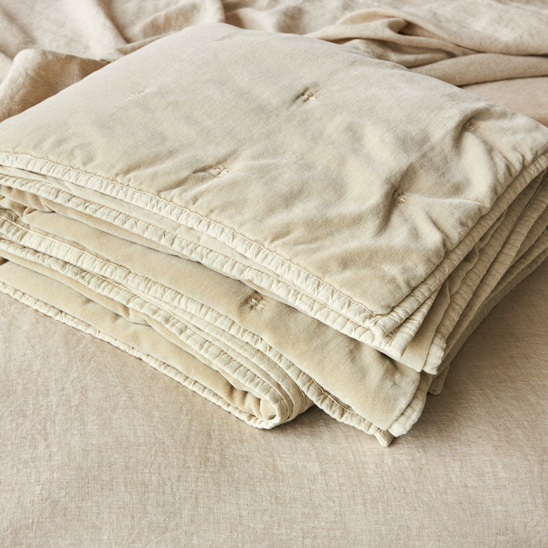 Venus Cotton Velvet Quilted Coverlet - Natural  CLEARANCE