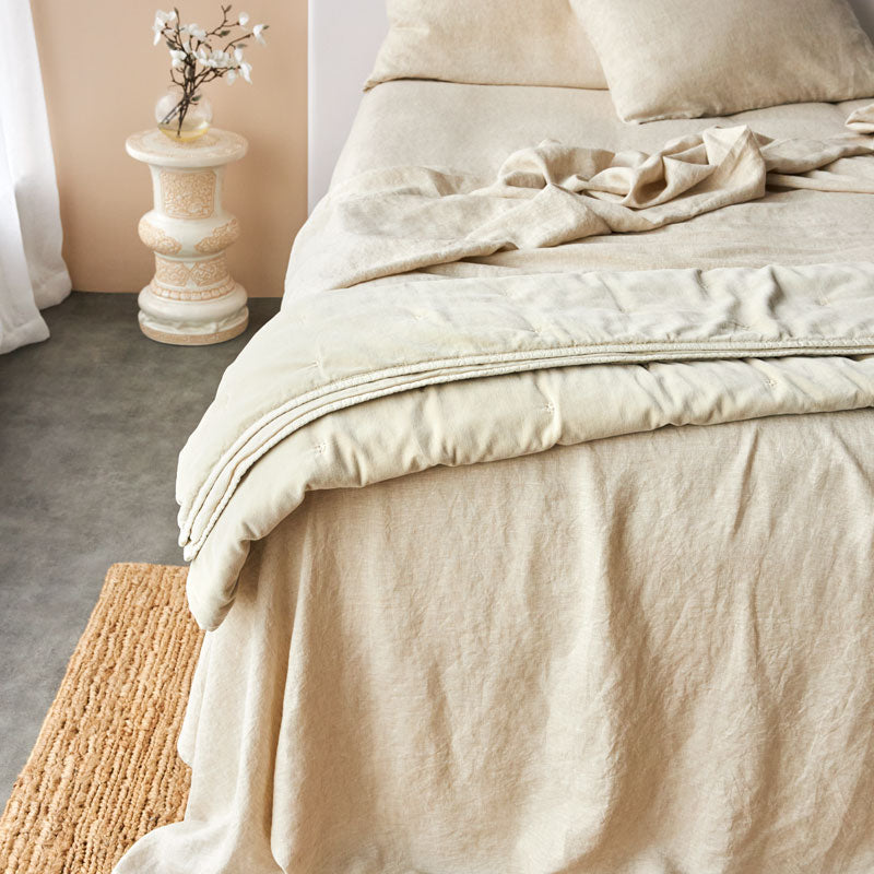 Venus Cotton Velvet Quilted Throw - Natural  CLEARANCE