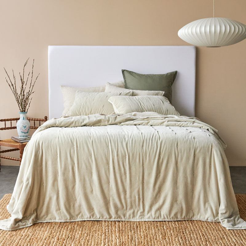 Venus Cotton Velvet Quilted Coverlet - Natural  CLEARANCE