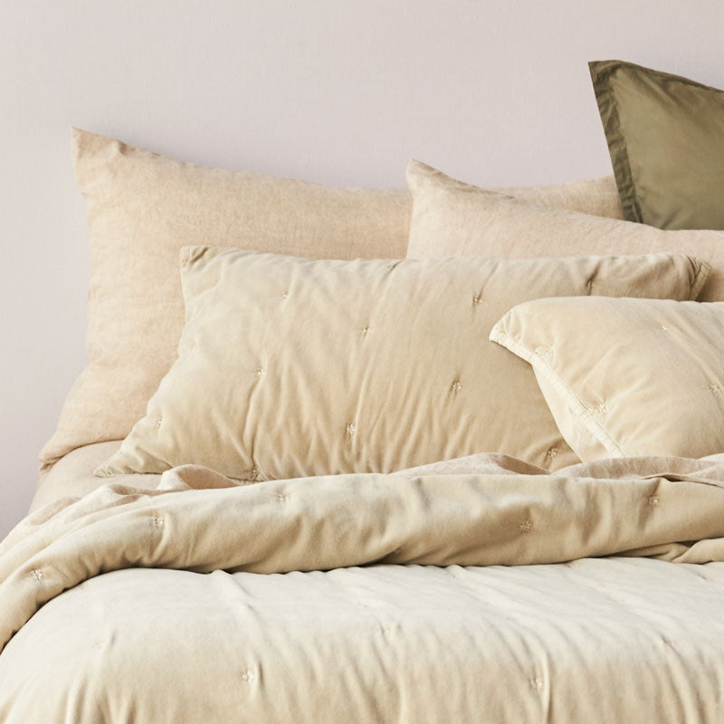 Venus Cotton Velvet Quilted Pillowcase Pair - Natural  CLEARANCE