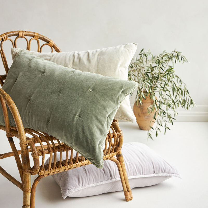 Venus Cotton Velvet Quilted Pillowcase Pair - Olive