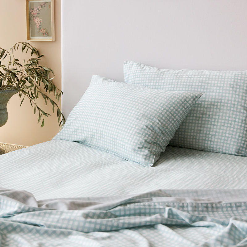 Bamboo Cotton Gingham Sheet set - Sage