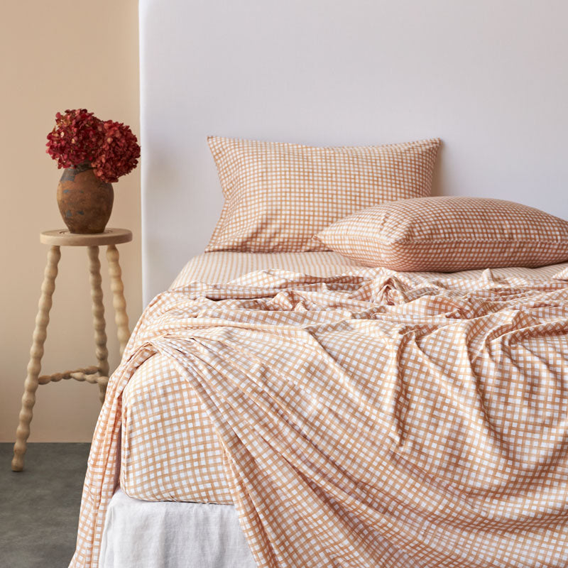 Bamboo Cotton Gingham Standard Pillowcase Pair - Toast