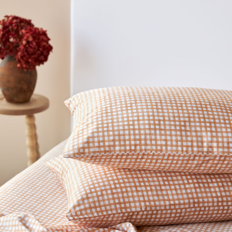 Bamboo Cotton Gingham Standard Pillowcase Pair - Toast
