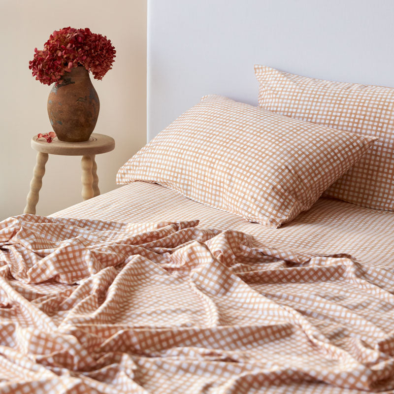 Bamboo Cotton Gingham Standard Pillowcase Pair - Toast