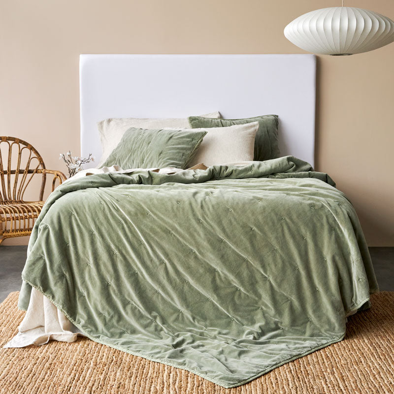 Venus Cotton Velvet Quilted Coverlet - Olive