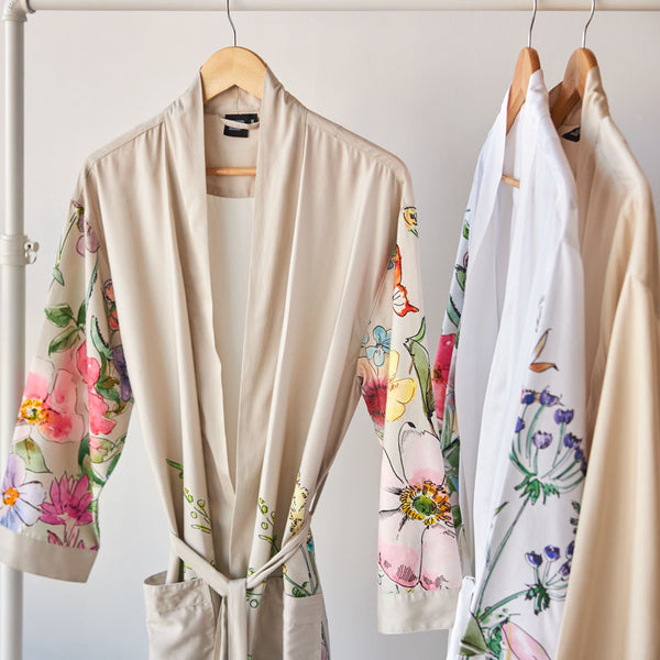 Bamboo Cotton Printed Bianca Bathrobe-Natural