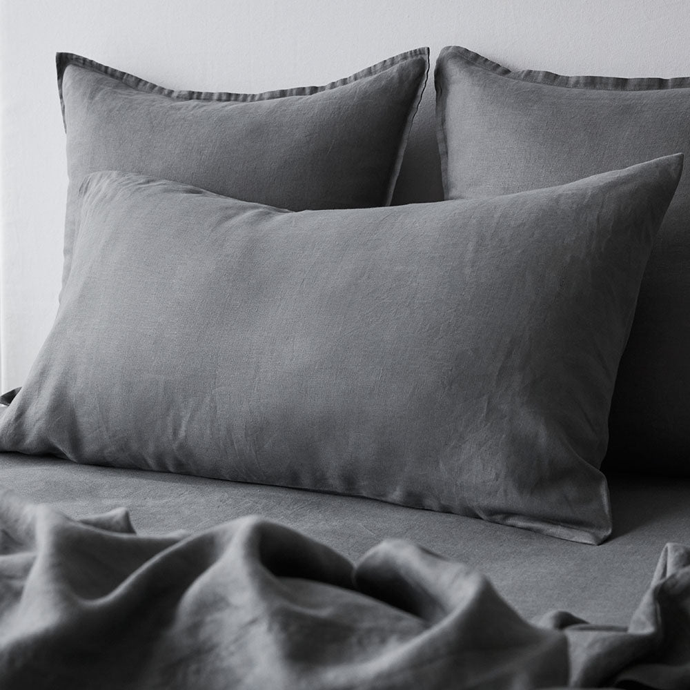 Pure Linen King Pillowcase Each - Charcoal