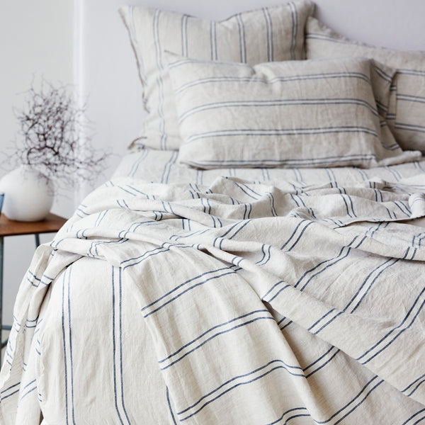 Pure Linen Flat Sheet - Eton Stripe