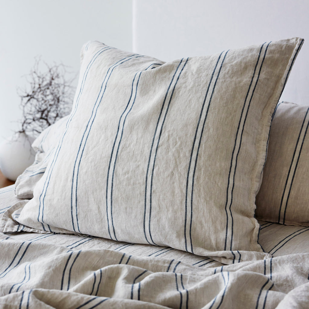 Pure Linen European Pillowcase Each - Eton Stripe