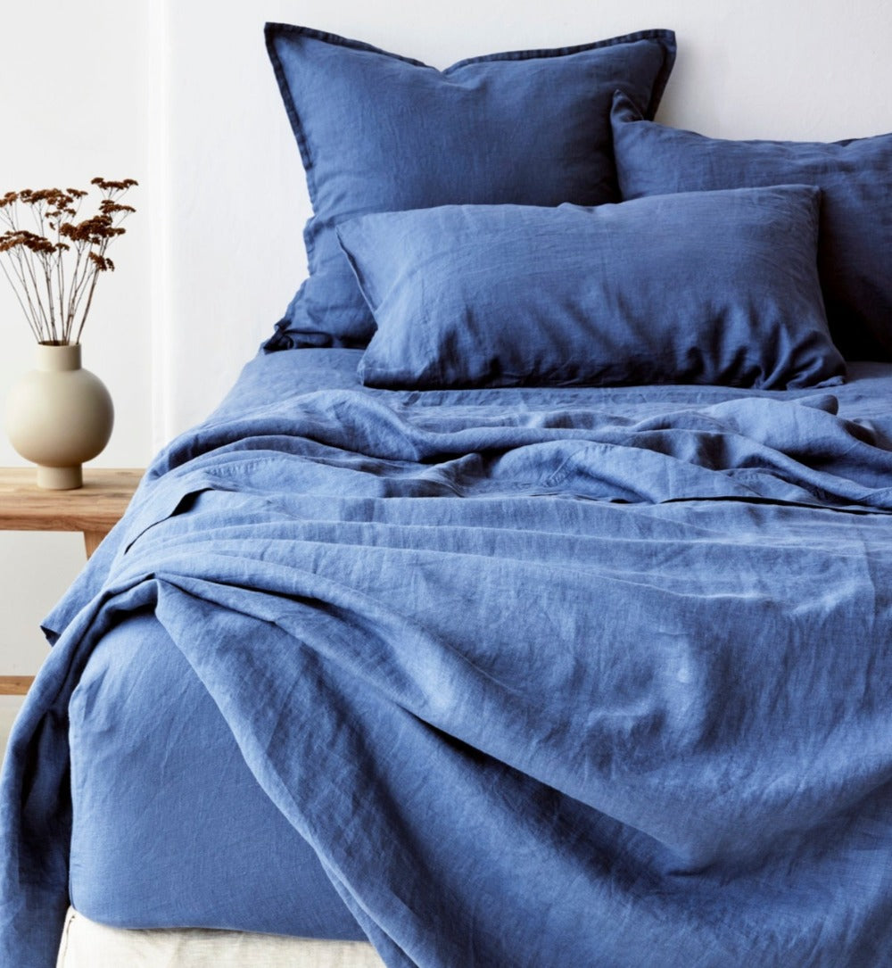 Pure Linen European Pillowcase Each - Cadet