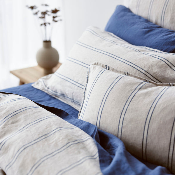 Pure Linen Duvet Cover Set - Eton Stripe