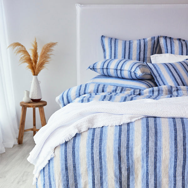 Pure Linen Flat sheet - Cambridge Stripe CLEARANCE