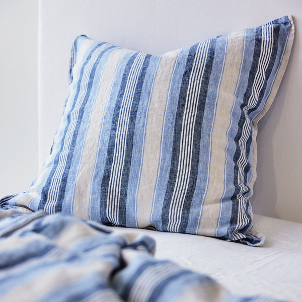 Pure Linen European Pillowcase Each - Cambridge Stripe CLEARANCE