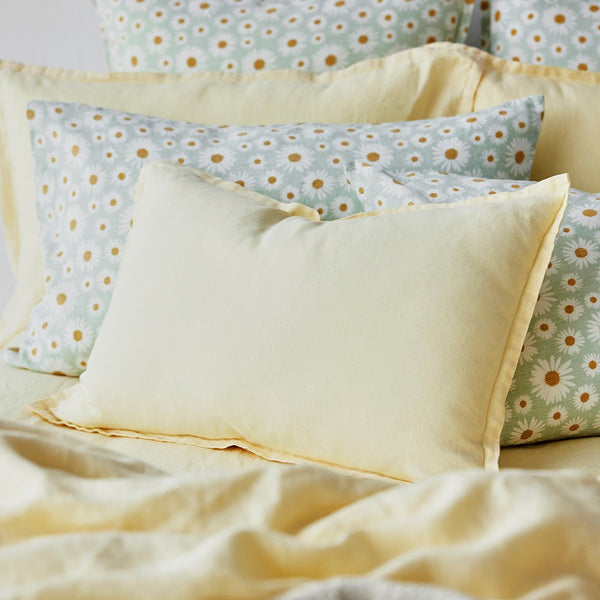 Pure Linen Daisy Pillowcase Pair - Sage