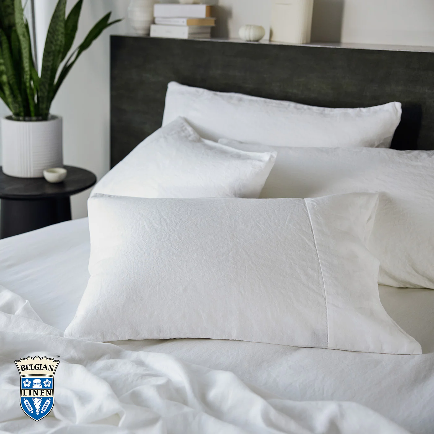 Belgian Linen Pillowcase Each - White Standard