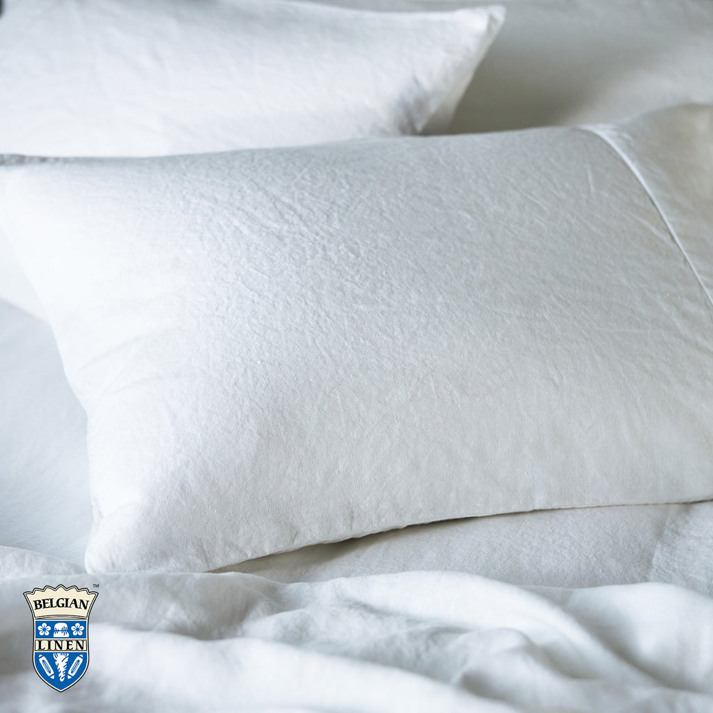 Belgian Linen Pillowcase Each - White Standard