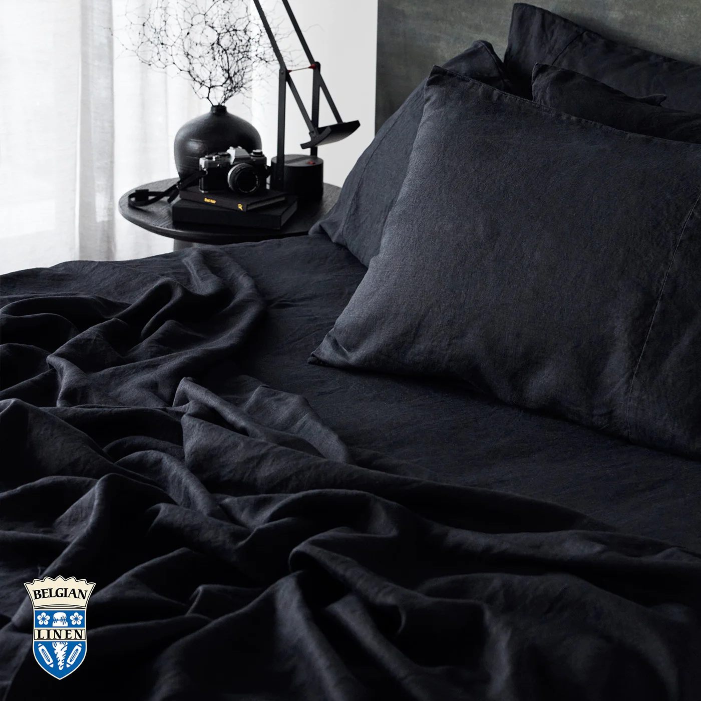 Belgian Linen Flat Sheet - Black