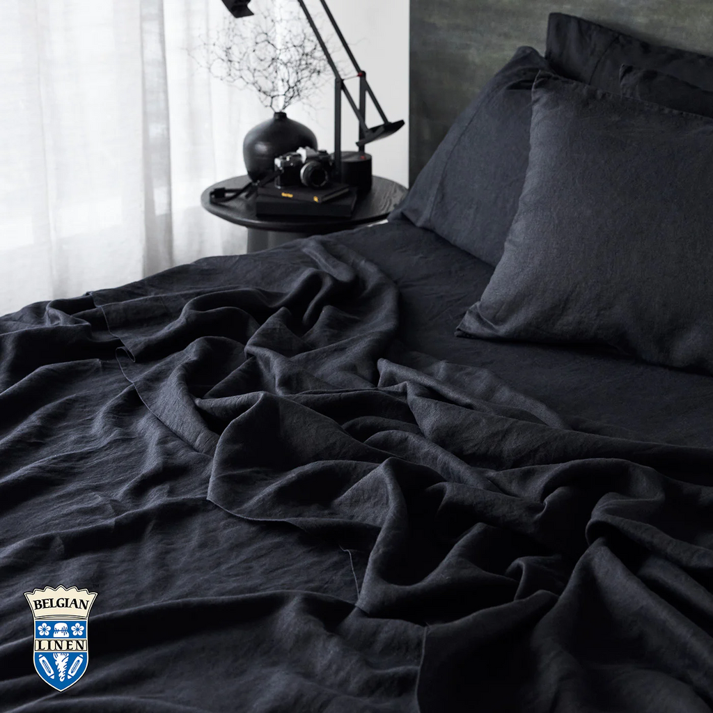 Belgian Linen Flat Sheet - Black