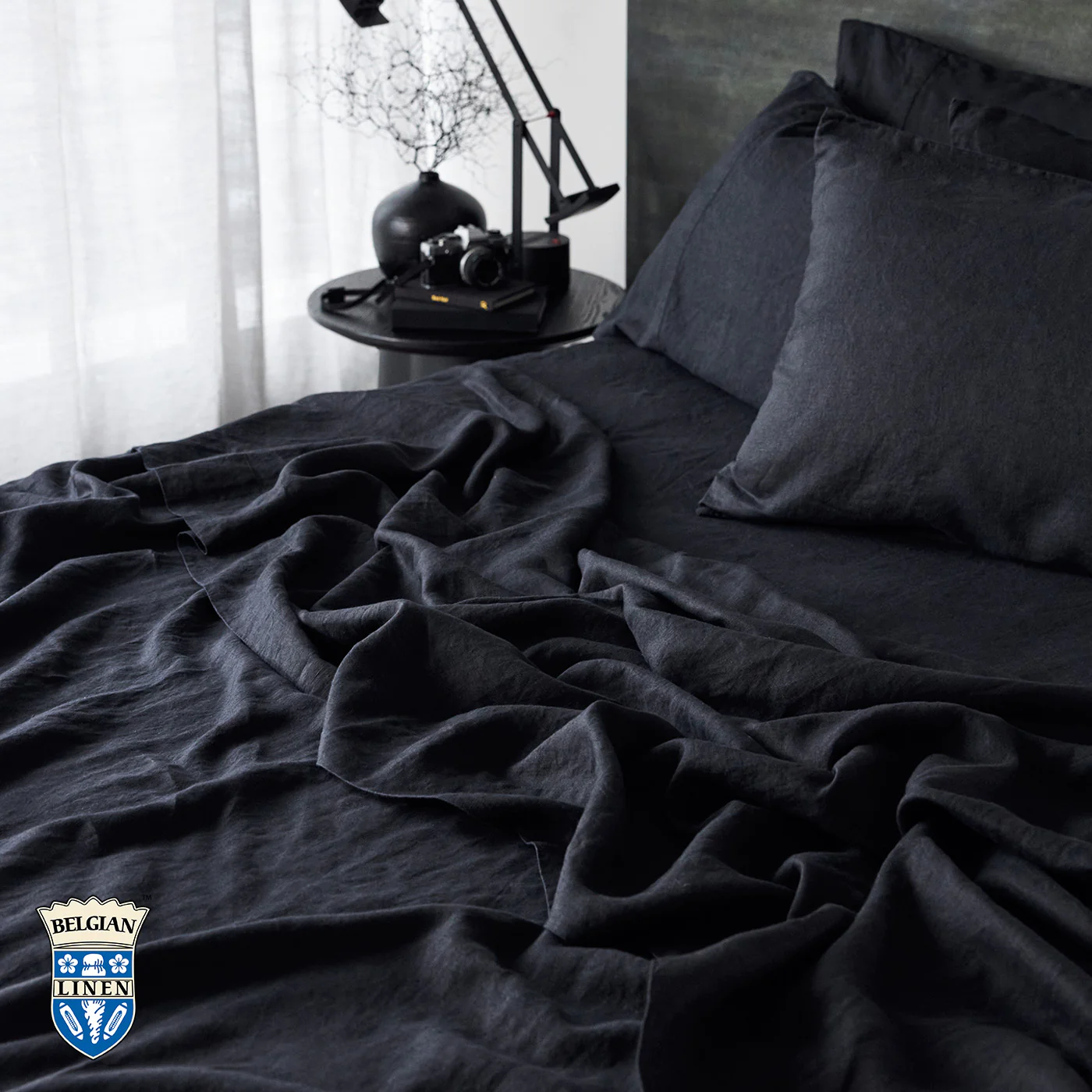Belgian Linen Flat Sheet - Black