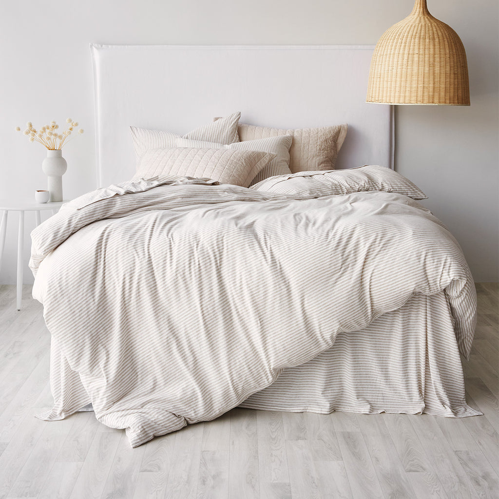 Cotton Jersey Duvet Cover - Biscuit Stripe