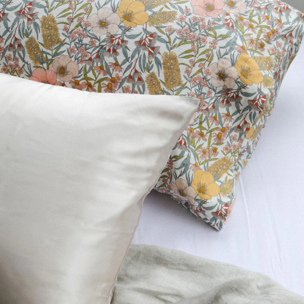 Pure Linen Vintage Floral Printed Pillowcase Pair