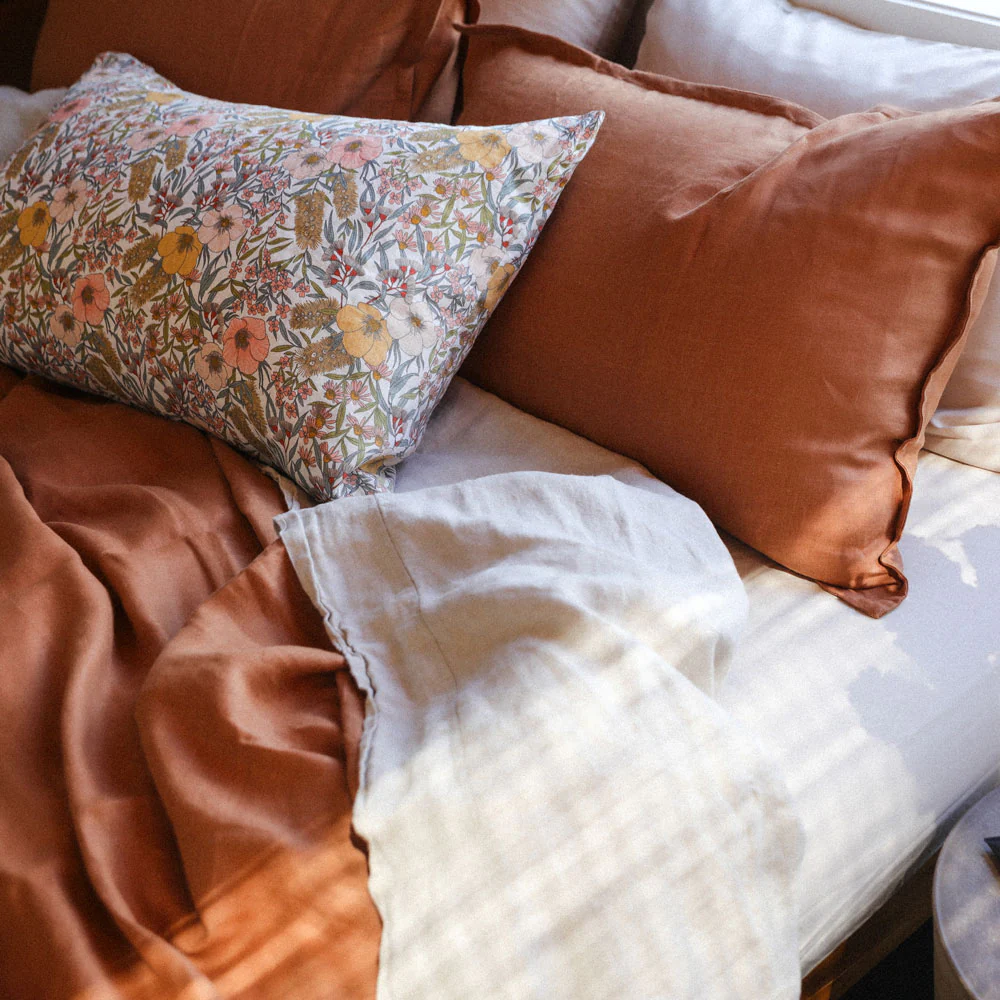 Pure Linen Vintage Floral Printed Pillowcase Pair