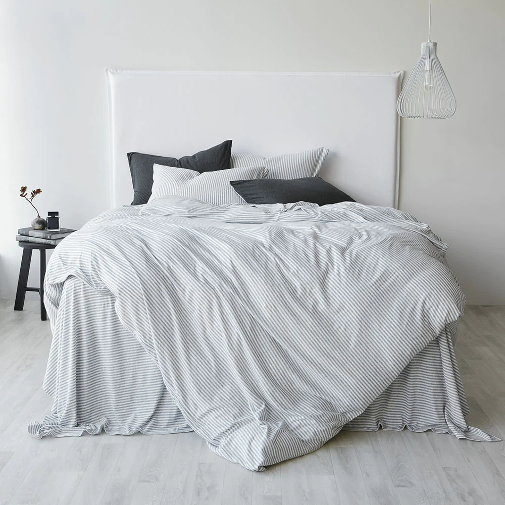 Cotton Jersey Duvet Cover - Grey Stripe