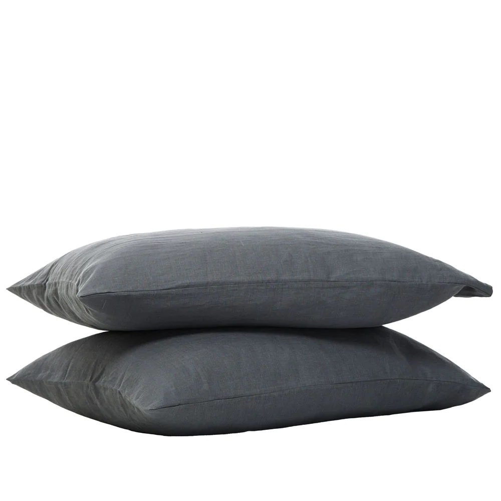 Pure Linen Standard Pillowcase Pair - Charcoal