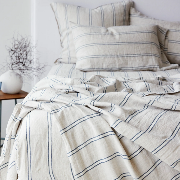 Pure Linen Fitted Sheet - Eton Stripe