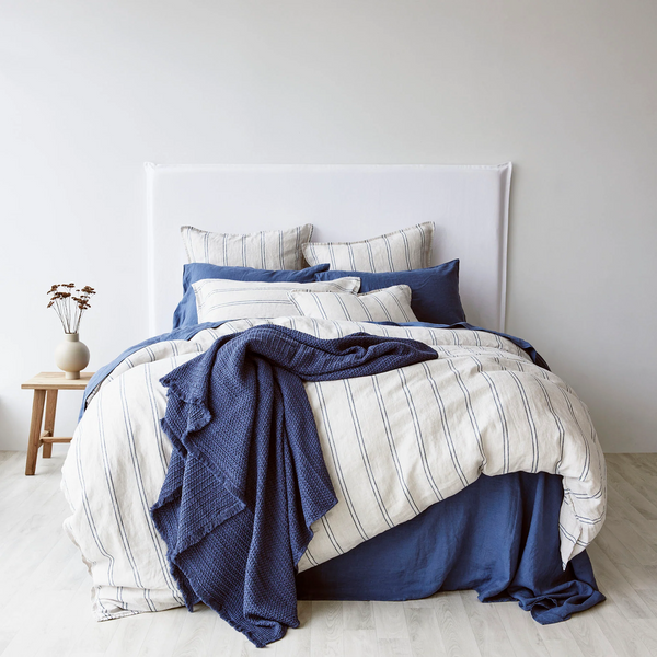 Pure Linen King Pillowcase  Each - Eton Stripe