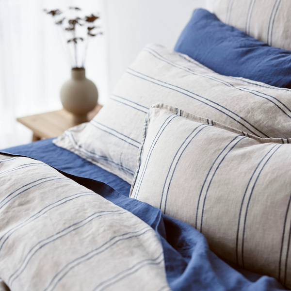 Pure Linen King Pillowcase  Each - Eton Stripe