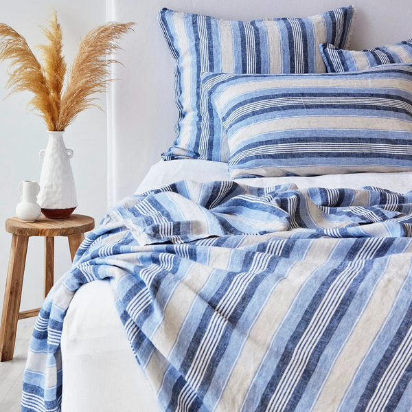 Pure Linen King Pillowcase - Cambridge Stripe CLEARANCE