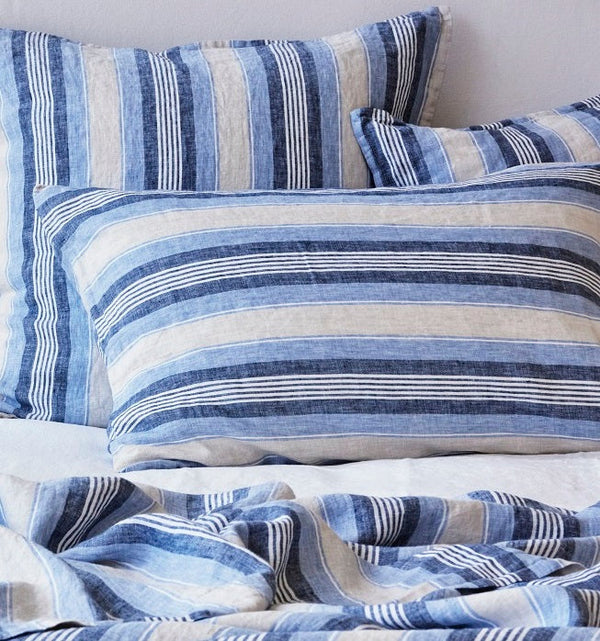 Pure Linen Standard Pillowcases Pair - Cambridge Stripe CLEARANCE