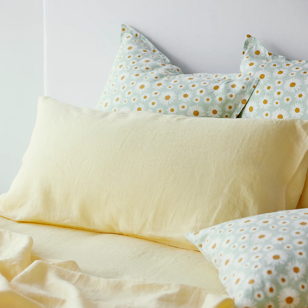 Pure Linen Daisy Euro Pillowcase Each - Sage