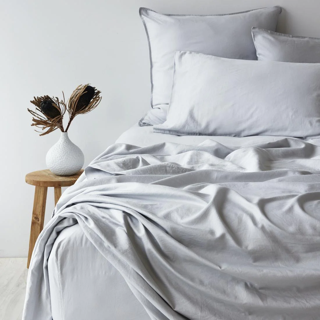 Soft Washed Cotton Pillowcase Pair - Frost