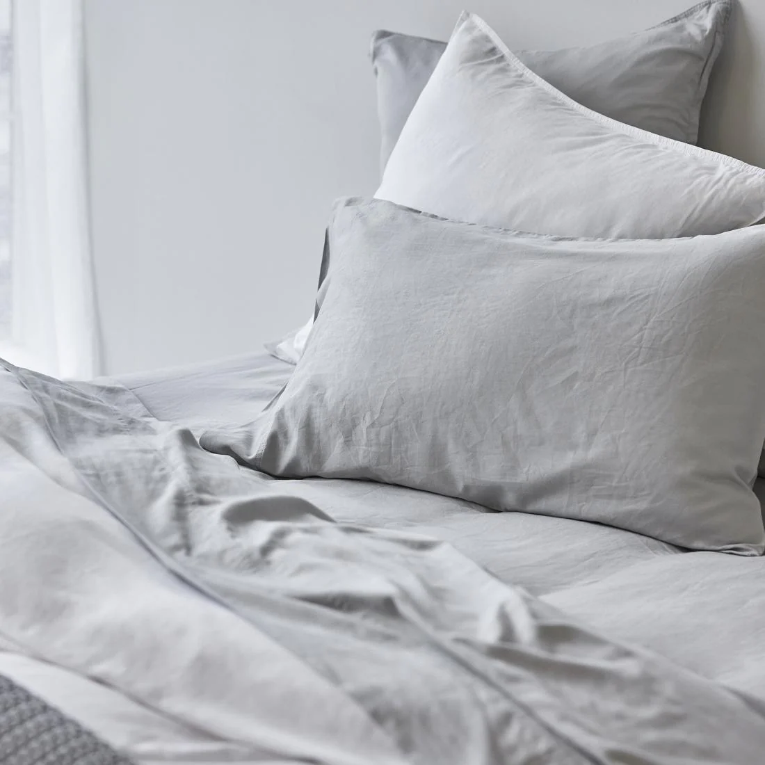 Soft Washed Cotton Pillowcase Pair - Frost
