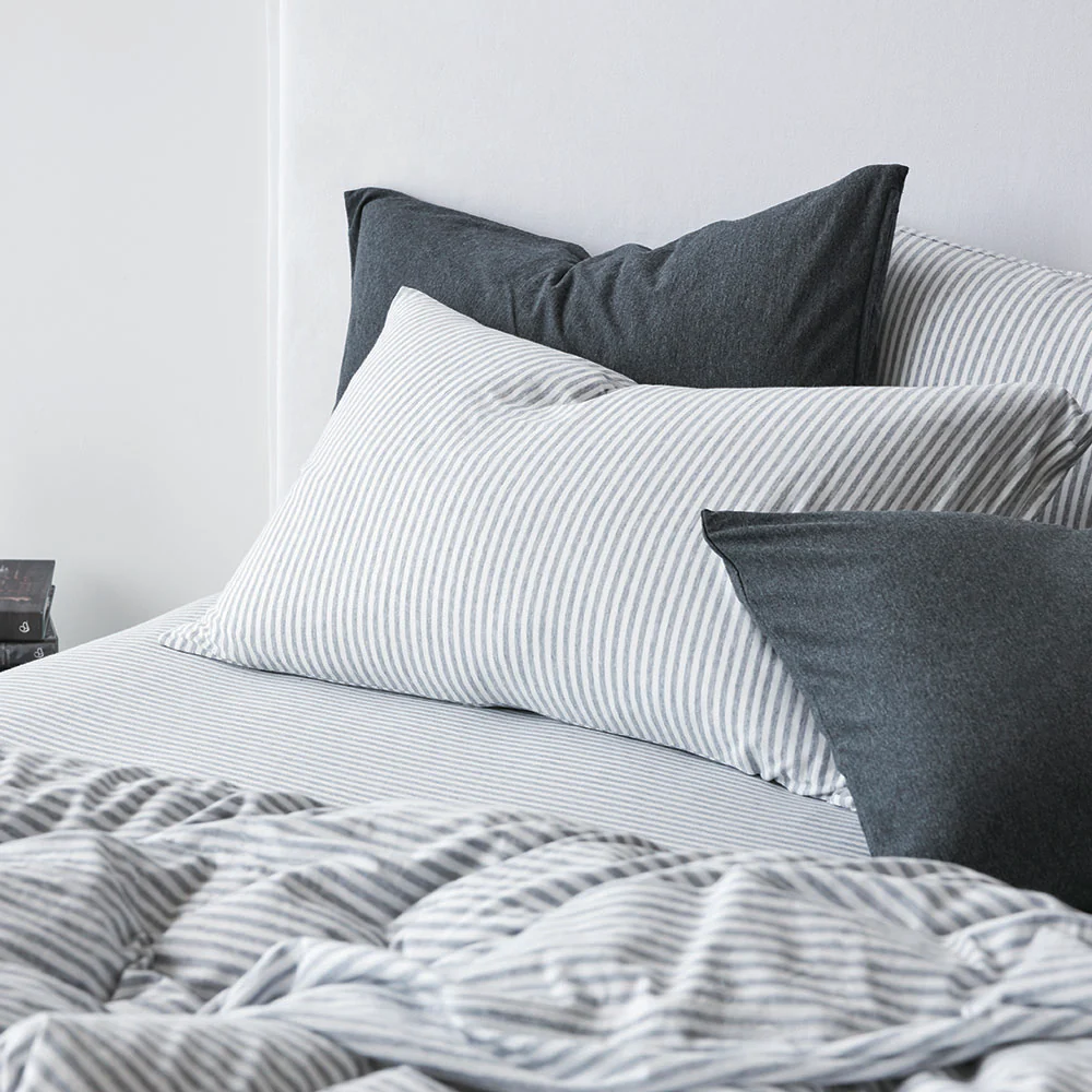 Cotton Jersey Pillowcase Pair - Grey Stripe