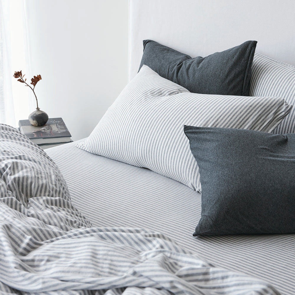 Cotton Jersey Pillowcase Pair - Grey Stripe