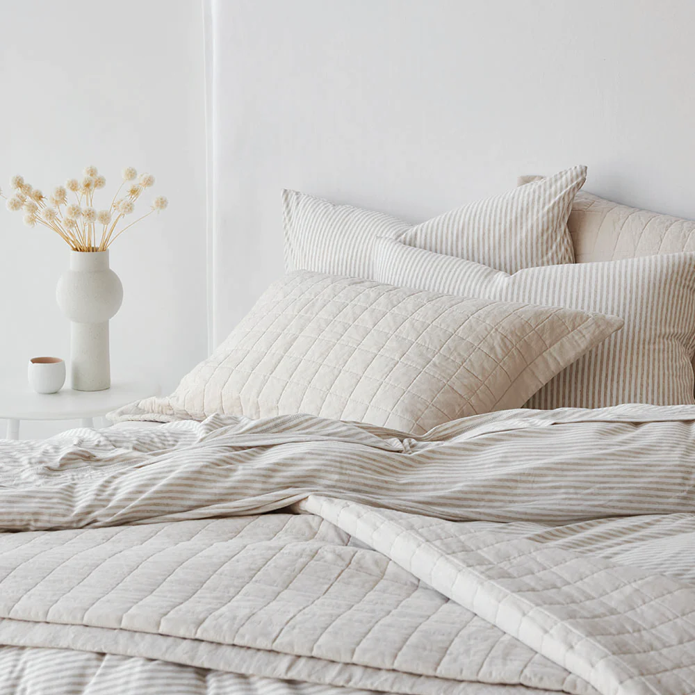 Cotton Jersey Pillowcase Pair - Biscuit Stripe