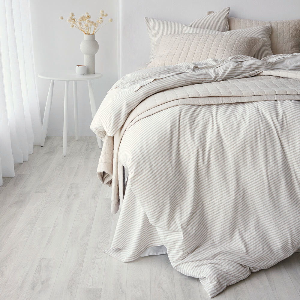 Cotton Jersey Duvet Cover - Biscuit Stripe