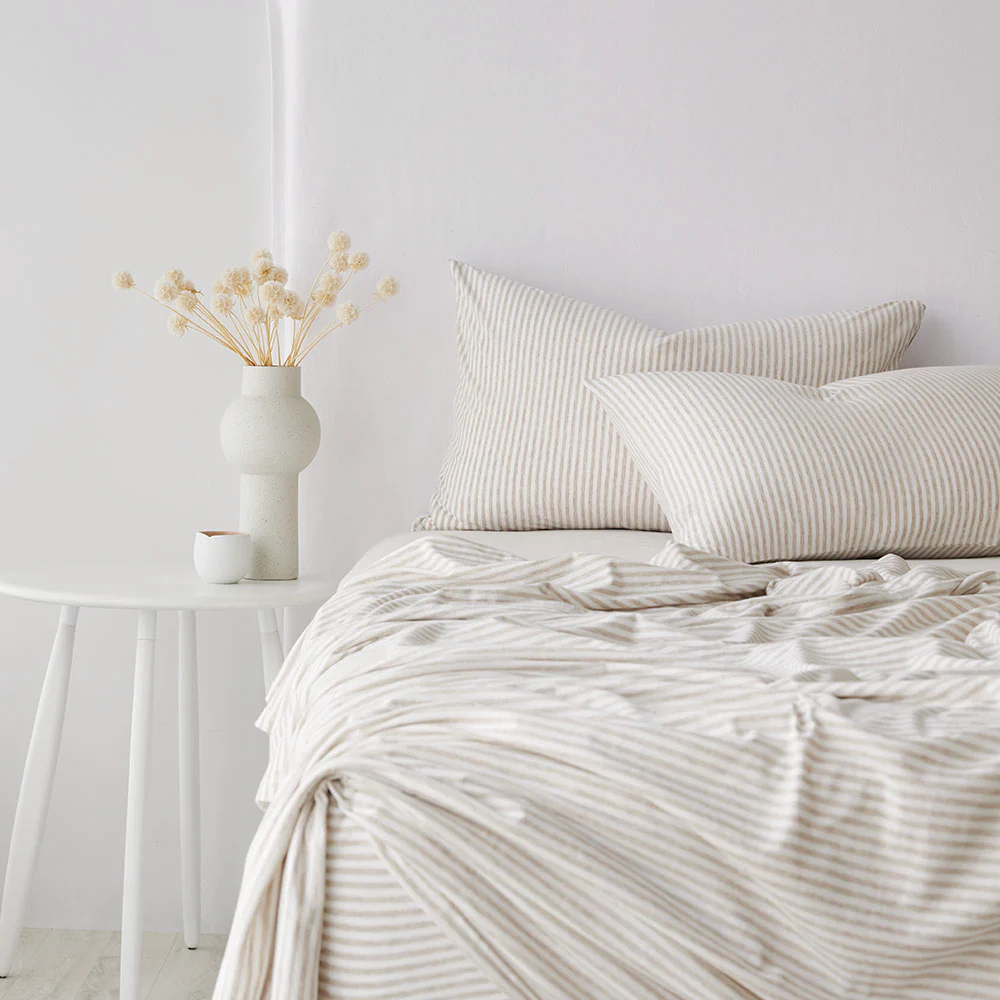 Cotton Jersey Pillowcase Pair - Biscuit Stripe