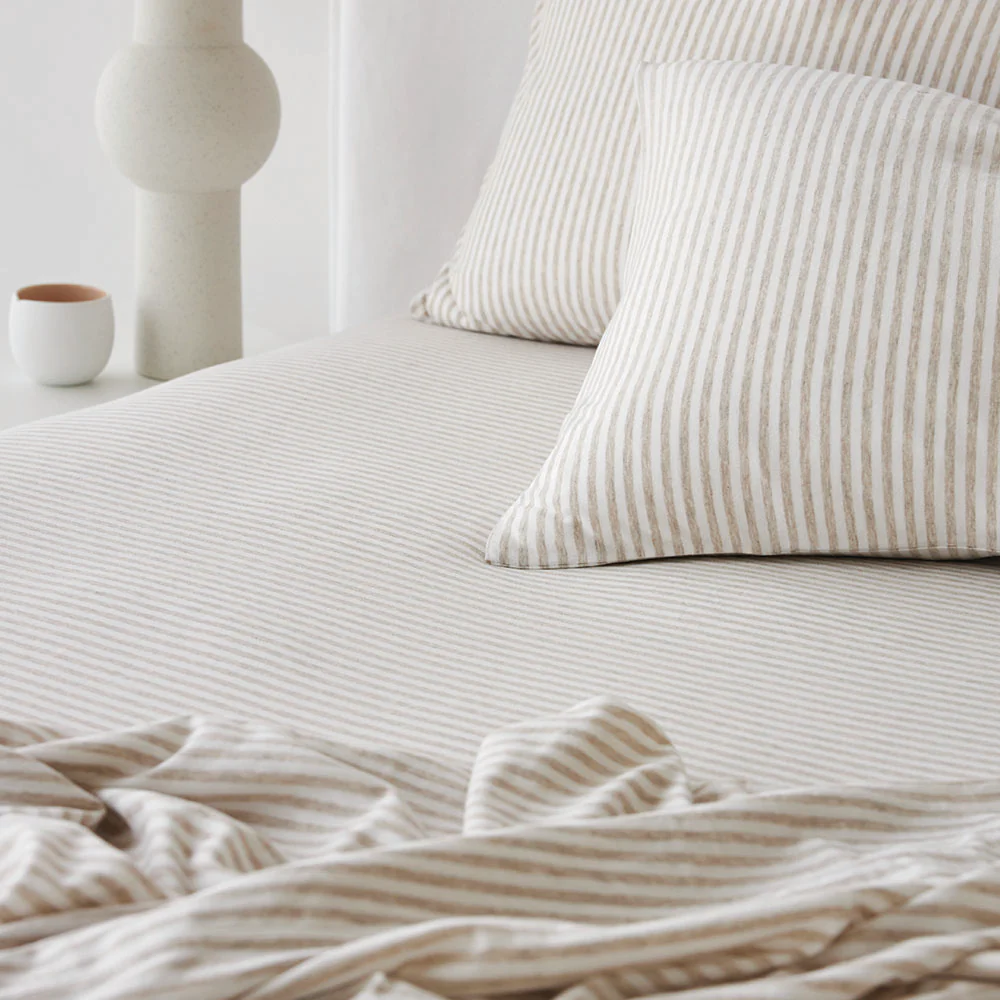 Cotton Jersey Pillowcase Pair - Biscuit Stripe