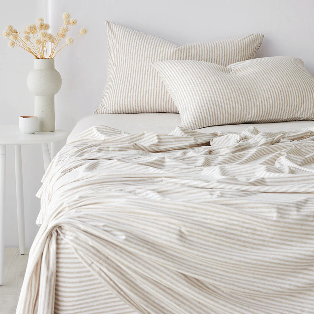 Cotton Jersey Pillowcase Pair - Biscuit Stripe